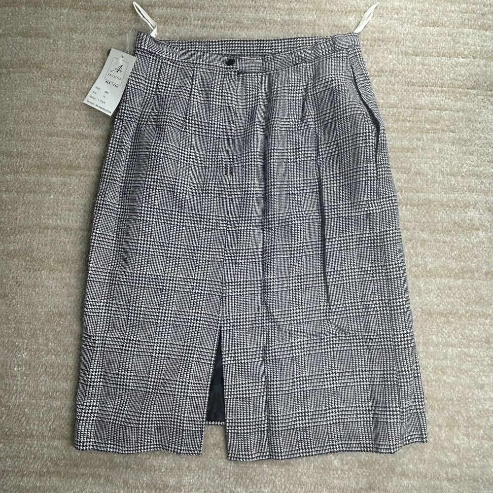 A+ Unlimited Womens Skirt Size 14 Gray Plaid Linen Blend Knee Length NWT